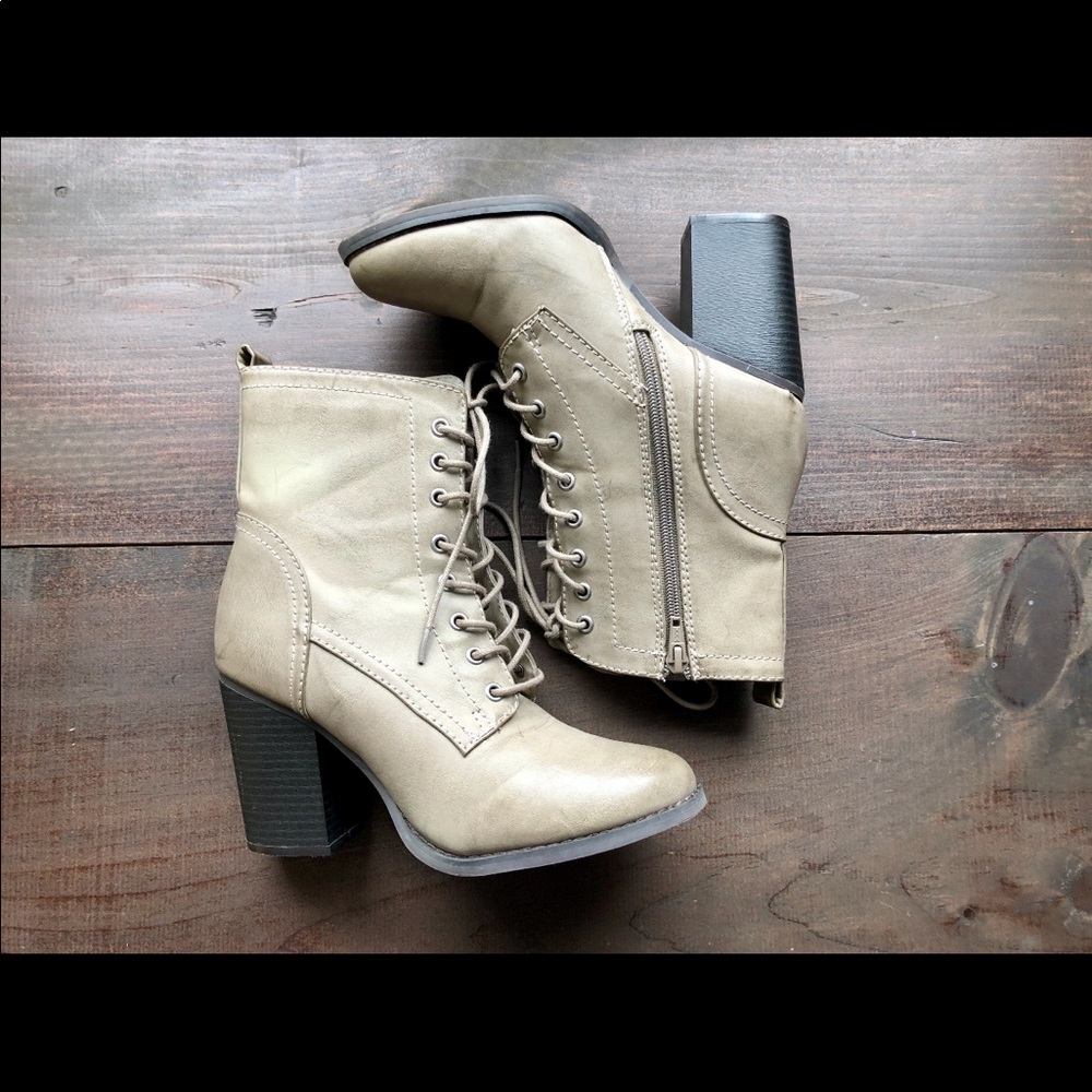 Taupe Heeled Combat Boots